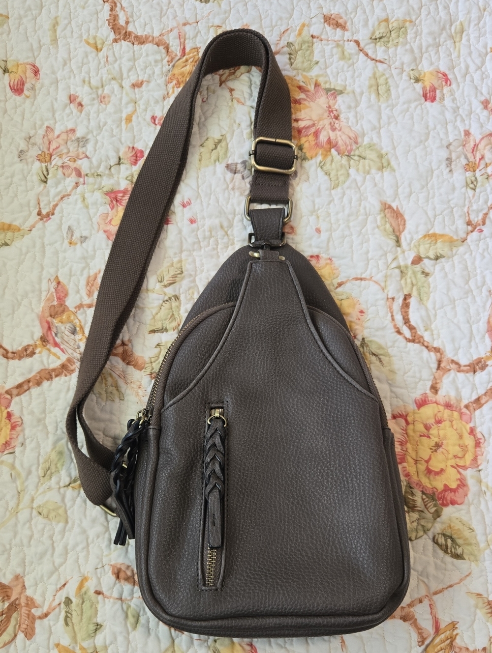 Dark Taupe Women's Vegan Leather Sling Bag - Casual Crossbody